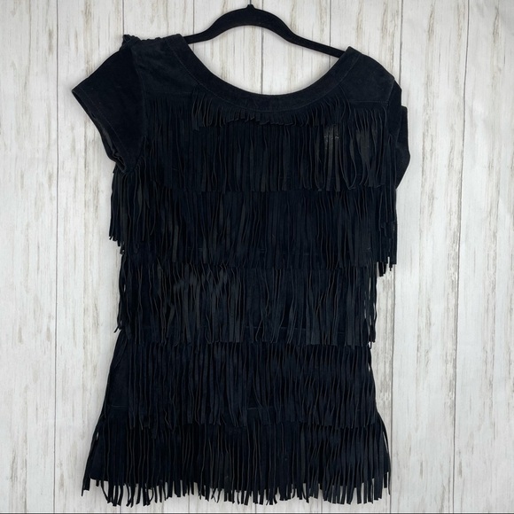 Búl black silk and suede fringe top - Picture 1 of 6